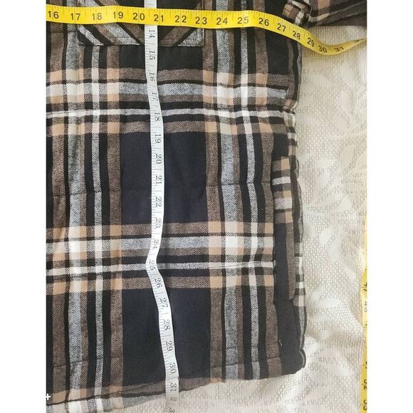 O16 George mens black/brown/tan plaid flannel black sherpa-lined jacket w snaps - Picture 7 of 10